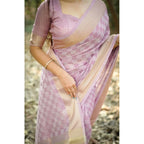 Generic Women's Silk_Blend Checked Saree With Unstitched Blouse 5.5MtrÂ (Lavender)