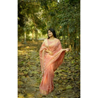 Generic Women's Silk_Blend Checked Saree With Unstitched Blouse 5.5MtrÂ (Peach)