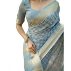 Generic Women's Silk_Blend Checked Saree With Unstitched Blouse 5.5MtrÂ (Sky_Blue)