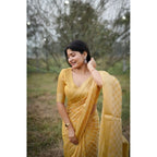 Generic Women's Silk_Blend Checked Saree With Unstitched Blouse 5.5MtrÂ (Yellow)