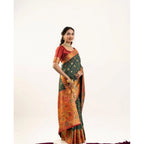 Generic Women's Faux_Banarasi Woven Motifs Saree With Unstitched Blouse 5.5MtrÂ (Dark_Green)