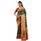 Generic Women's Faux_Banarasi Woven Motifs Saree With Unstitched Blouse 5.5MtrÂ (Dark_Green)
