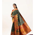 Generic Women's Faux_Banarasi Woven Motifs Saree With Unstitched Blouse 5.5MtrÂ (Dark_Green)