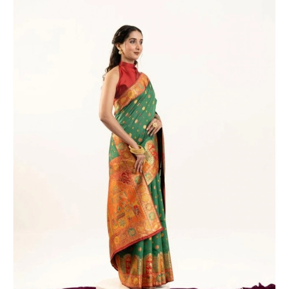 Generic Women's Faux_Banarasi Woven Motifs Saree With Unstitched Blouse 5.5MtrÂ (Green)