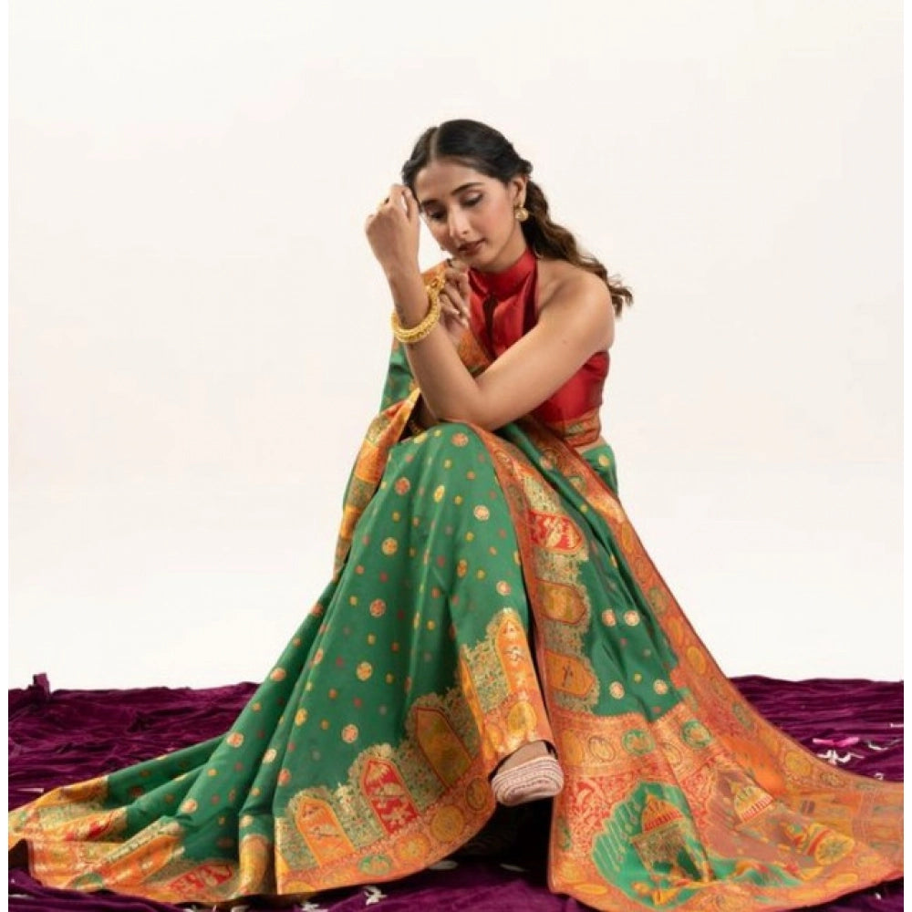Generic Women's Faux_Banarasi Woven Motifs Saree With Unstitched Blouse 5.5MtrÂ (Green)