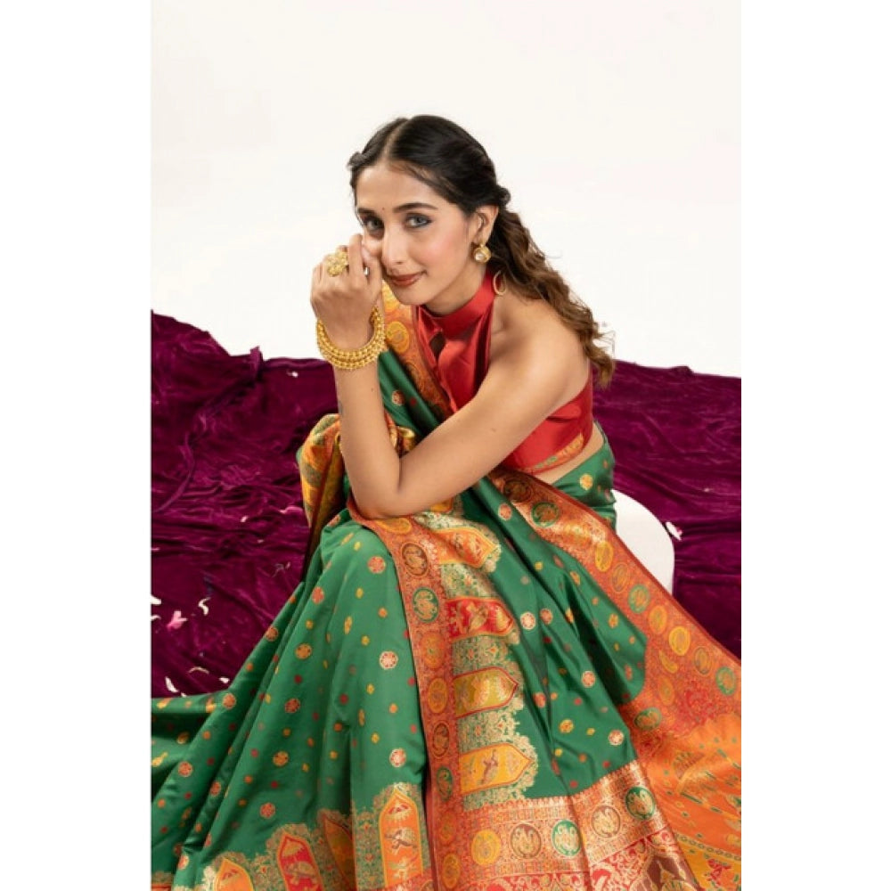 Generic Women's Faux_Banarasi Woven Motifs Saree With Unstitched Blouse 5.5MtrÂ (Green)