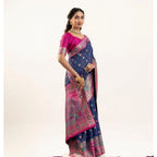 Generic Women's Faux_Banarasi Woven Motifs Saree With Unstitched Blouse 5.5MtrÂ (Navy_Blue)