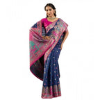 Generic Women's Faux_Banarasi Woven Motifs Saree With Unstitched Blouse 5.5MtrÂ (Navy_Blue)