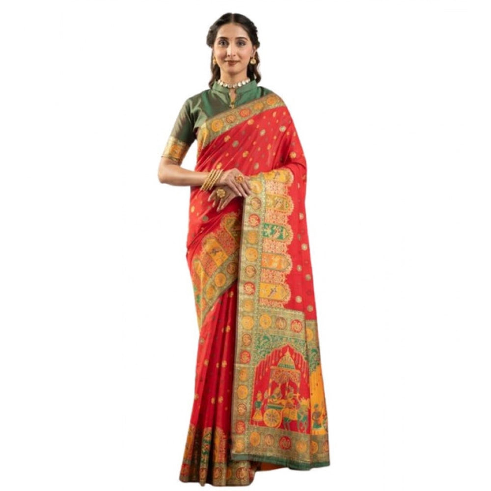 Generic Women's Faux_Banarasi Woven Motifs Saree With Unstitched Blouse 5.5MtrÂ (Orange)