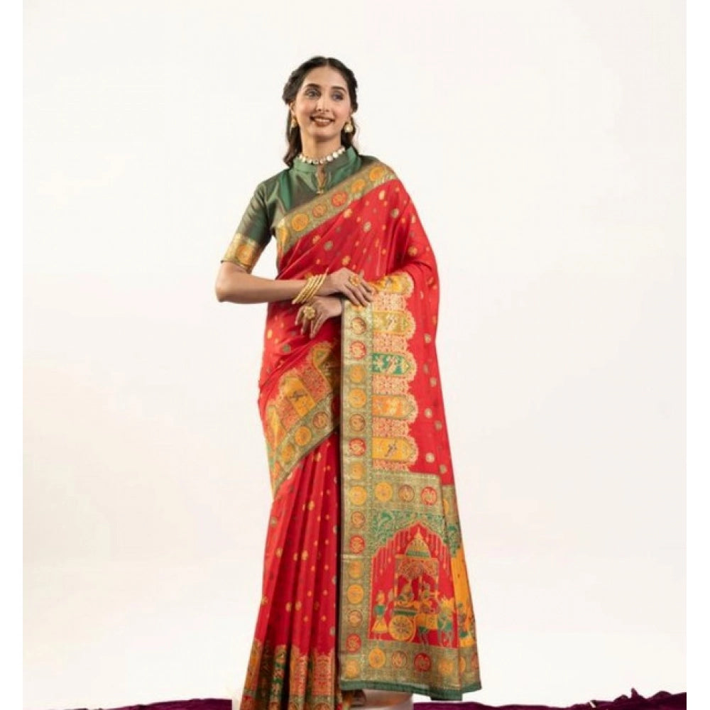 Generic Women's Faux_Banarasi Woven Motifs Saree With Unstitched Blouse 5.5MtrÂ (Orange)