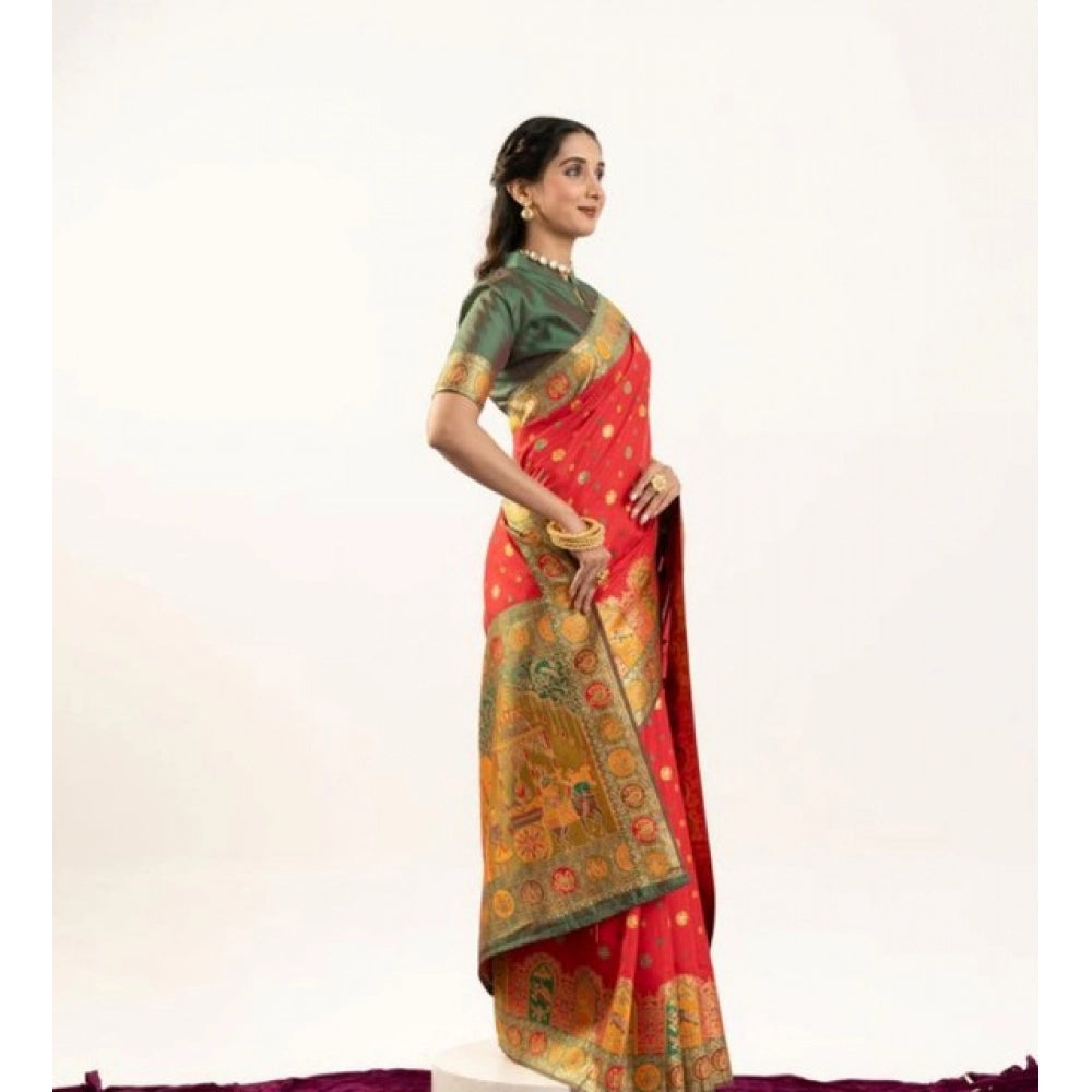 Generic Women's Faux_Banarasi Woven Motifs Saree With Unstitched Blouse 5.5MtrÂ (Orange)