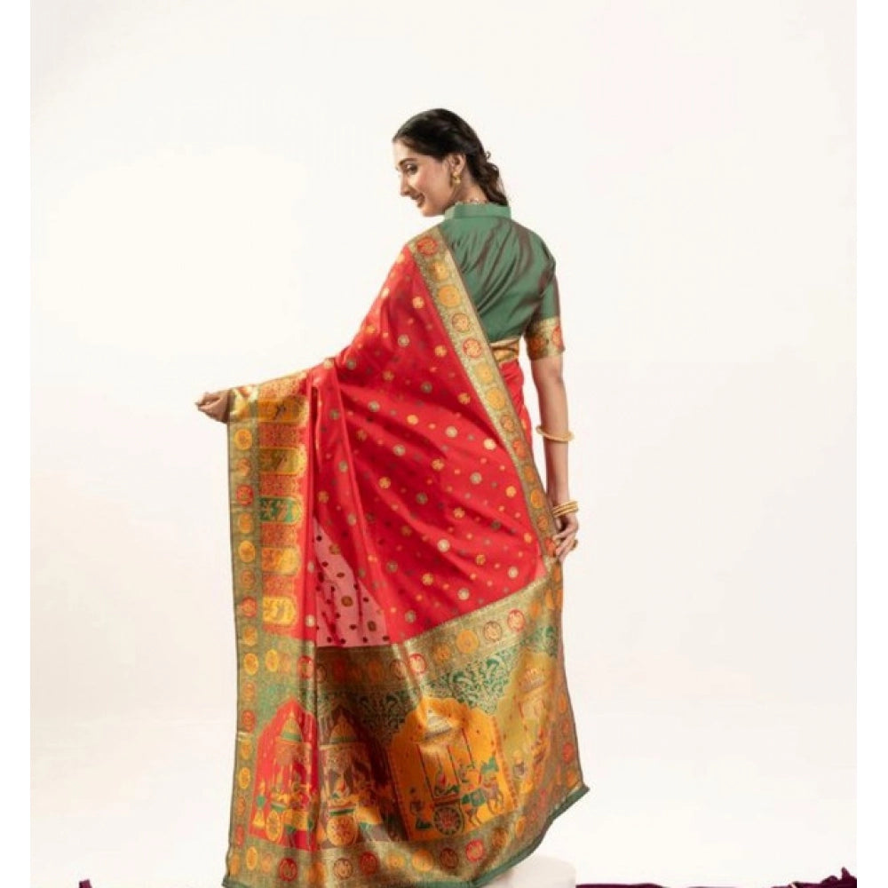 Generic Women's Faux_Banarasi Woven Motifs Saree With Unstitched Blouse 5.5MtrÂ (Orange)
