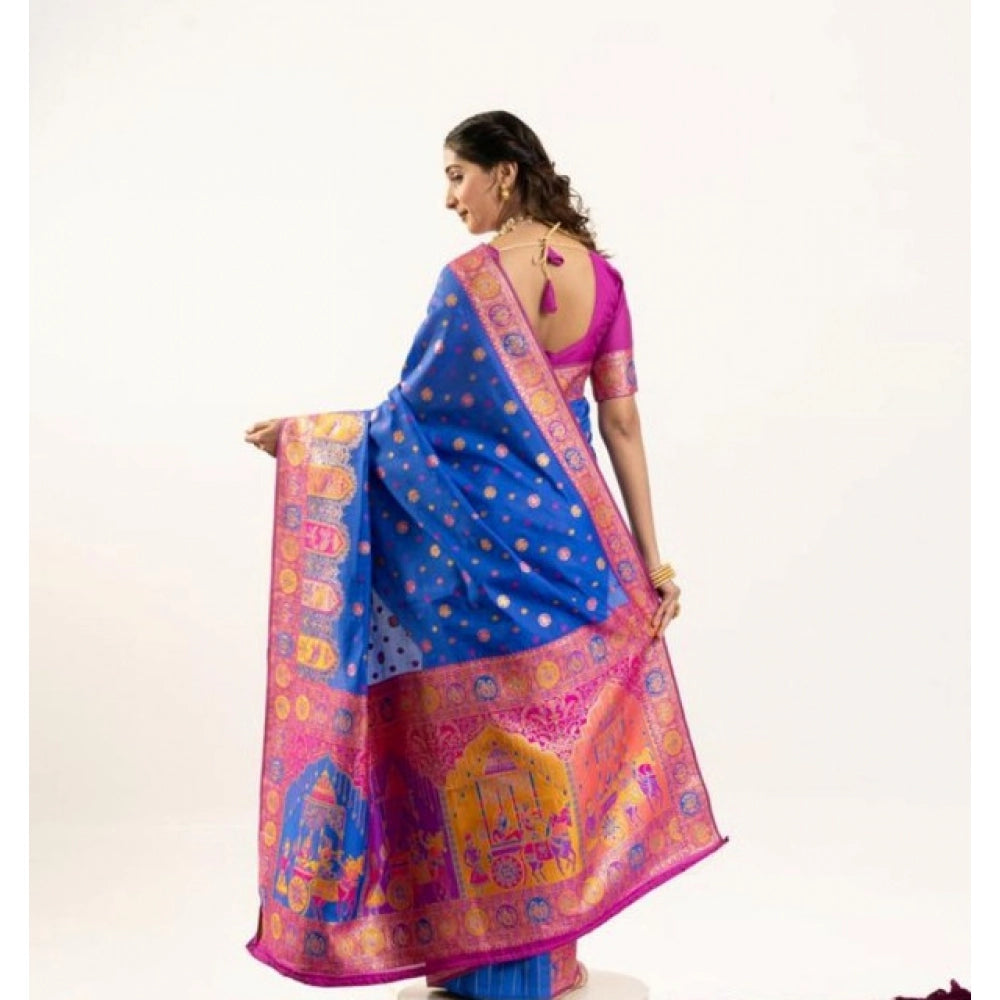 Generic Women's Faux_Banarasi Woven Motifs Saree With Unstitched Blouse 5.5MtrÂ (Royal_Blue)