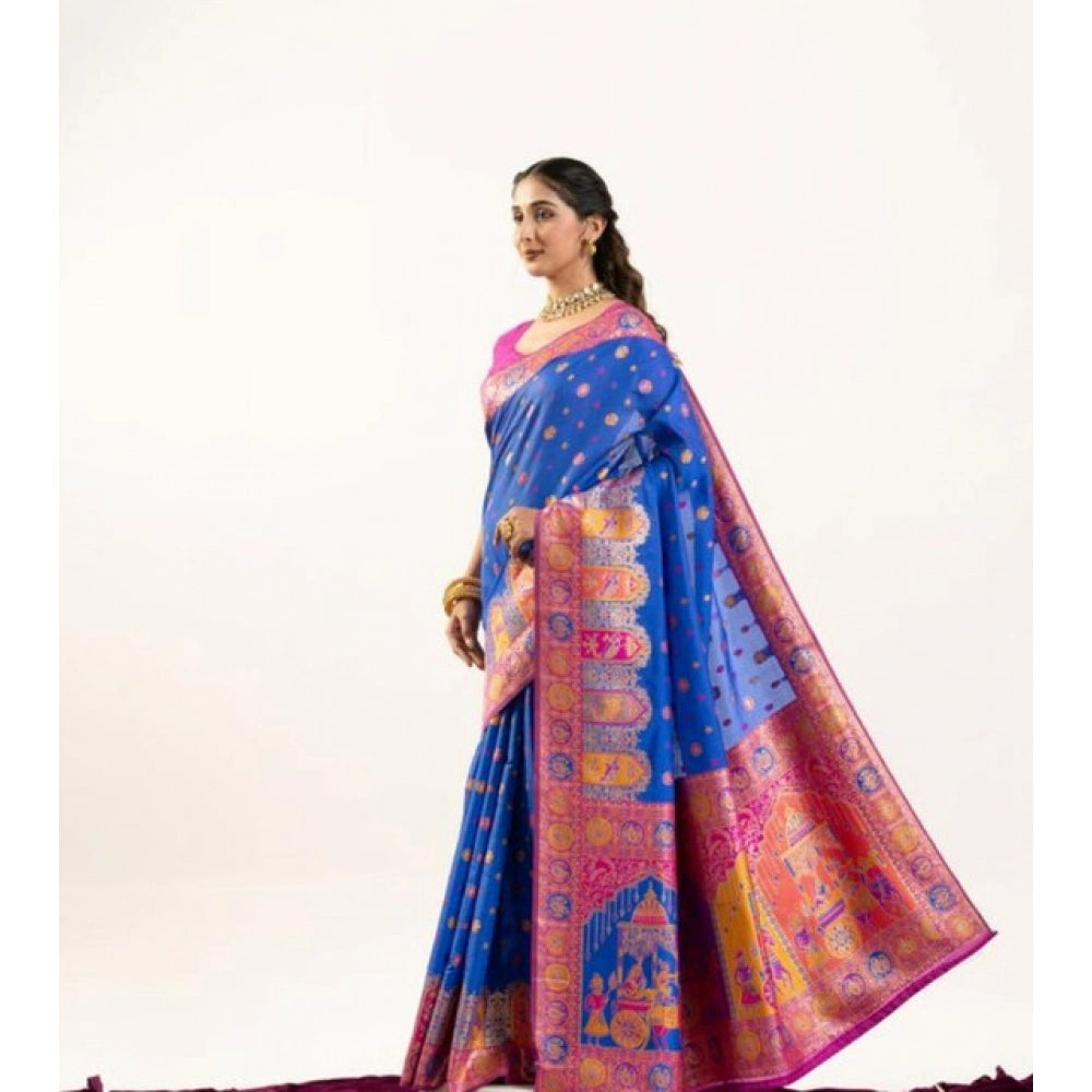 Generic Women's Faux_Banarasi Woven Motifs Saree With Unstitched Blouse 5.5MtrÂ (Royal_Blue)