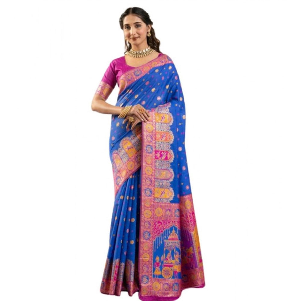 Generic Women's Faux_Banarasi Woven Motifs Saree With Unstitched Blouse 5.5MtrÂ (Royal_Blue)