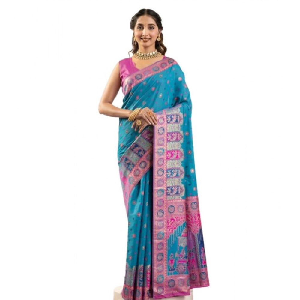 Generic Women's Faux_Banarasi Woven Motifs Saree With Unstitched Blouse 5.5MtrÂ (Teal)
