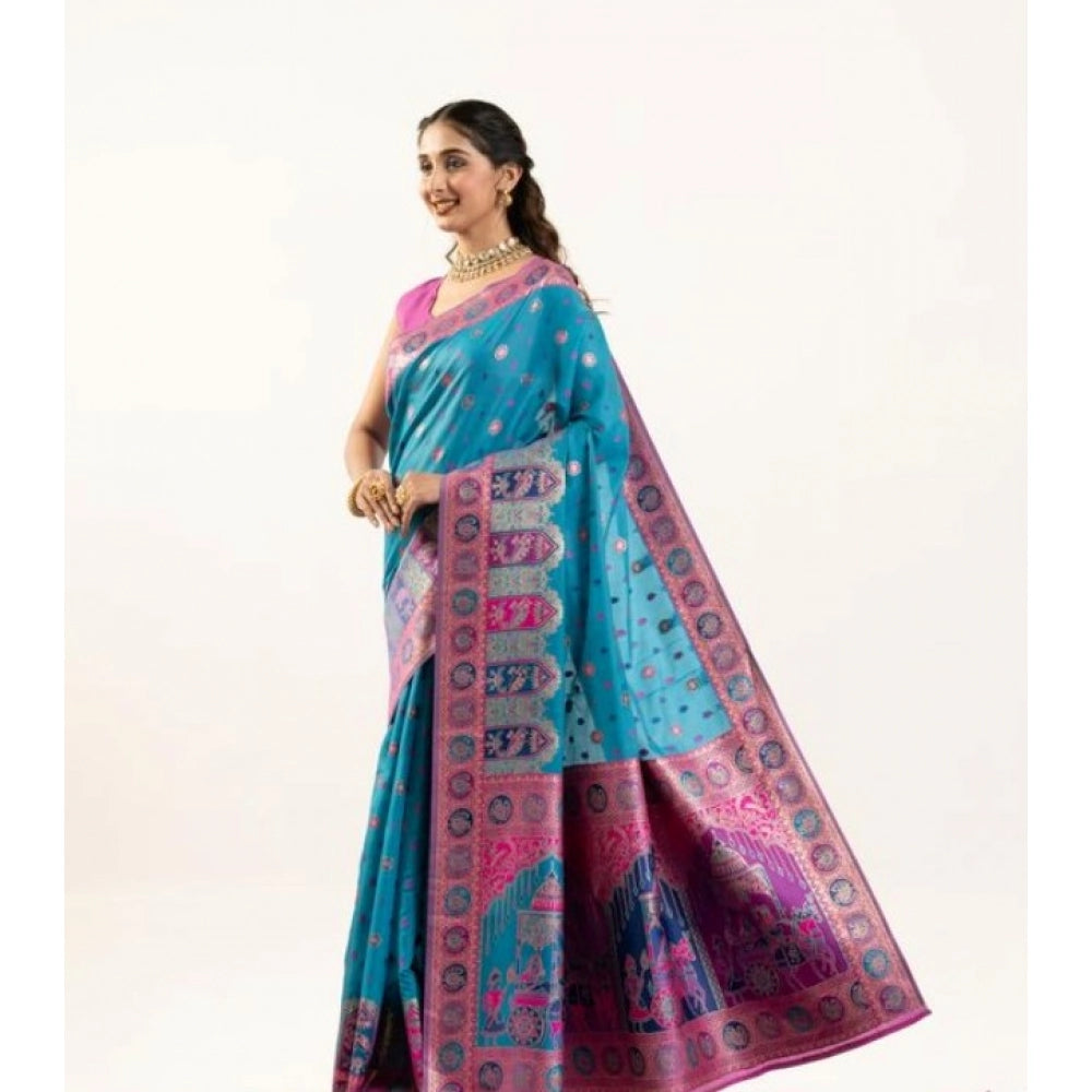 Generic Women's Faux_Banarasi Woven Motifs Saree With Unstitched Blouse 5.5MtrÂ (Teal)
