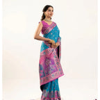 Generic Women's Faux_Banarasi Woven Motifs Saree With Unstitched Blouse 5.5MtrÂ (Teal)