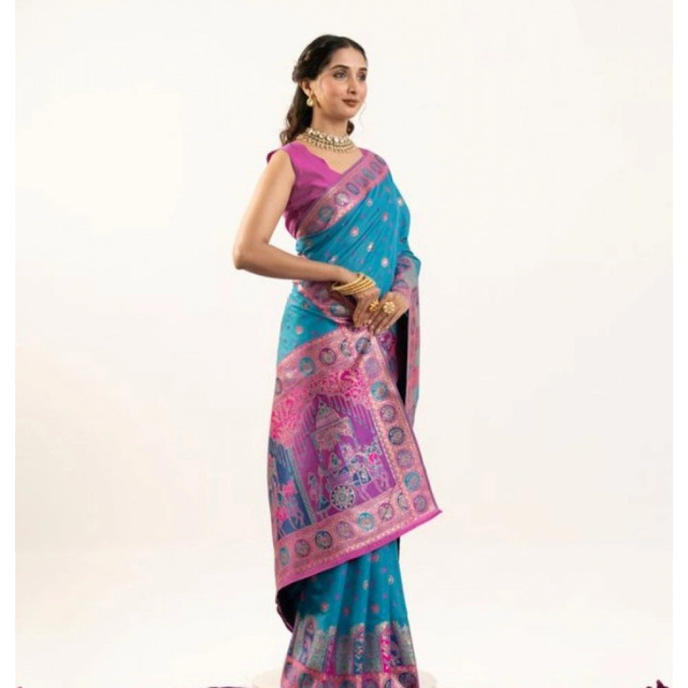 Generic Women's Faux_Banarasi Woven Motifs Saree With Unstitched Blouse 5.5MtrÂ (Teal)