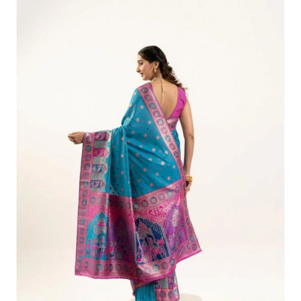Generic Women's Faux_Banarasi Woven Motifs Saree With Unstitched Blouse 5.5MtrÂ (Teal)