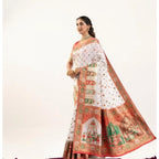 Generic Women's Faux_Banarasi Woven Motifs Saree With Unstitched Blouse 5.5MtrÂ (White)