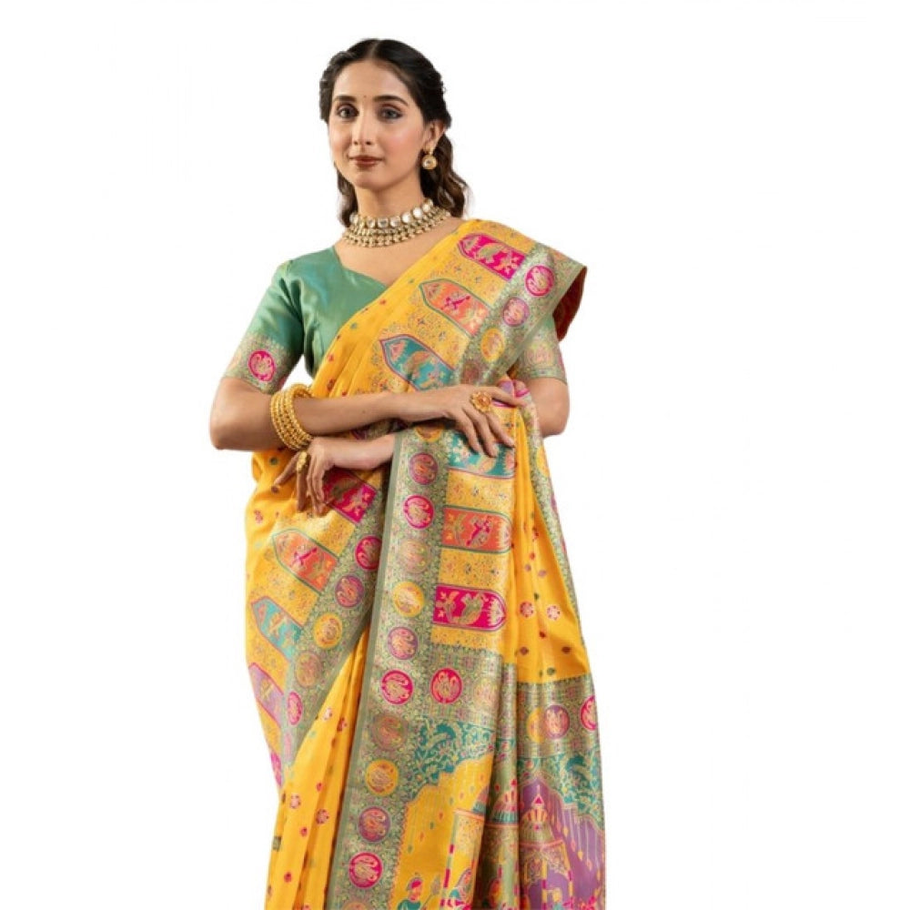 Generic Women's Faux_Banarasi Woven Motifs Saree With Unstitched Blouse 5.5MtrÂ (Yellow)
