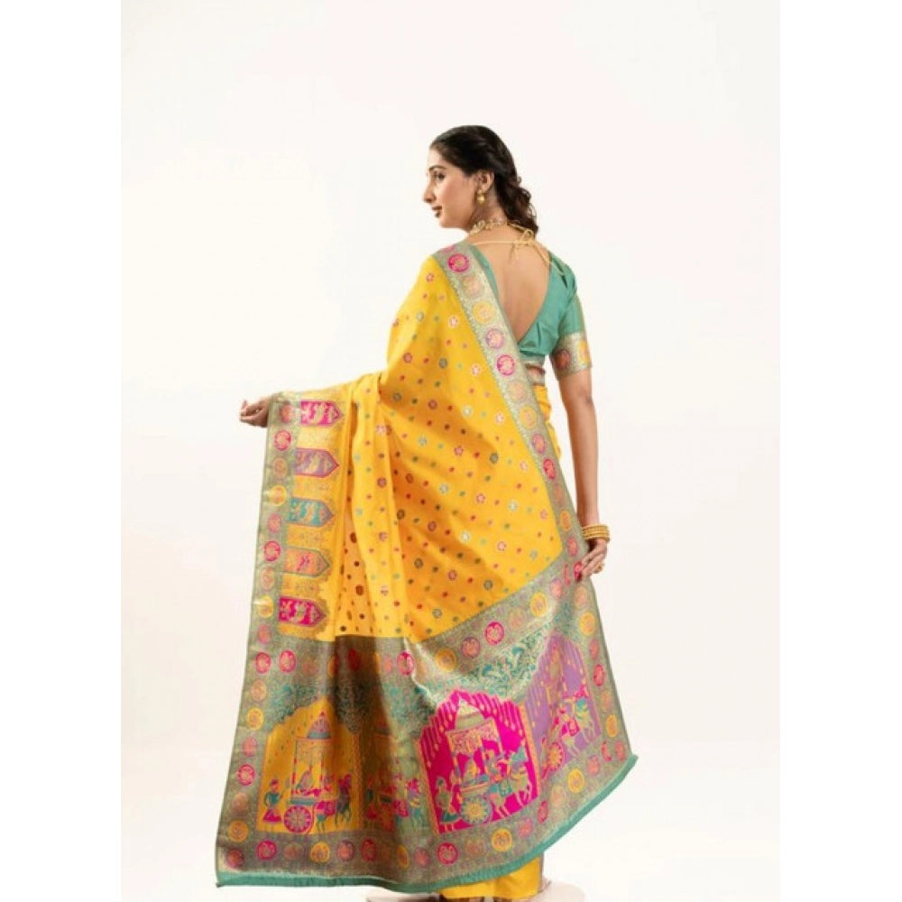 Generic Women's Faux_Banarasi Woven Motifs Saree With Unstitched Blouse 5.5MtrÂ (Yellow)