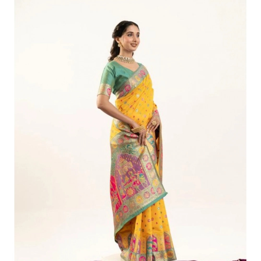 Generic Women's Faux_Banarasi Woven Motifs Saree With Unstitched Blouse 5.5MtrÂ (Yellow)