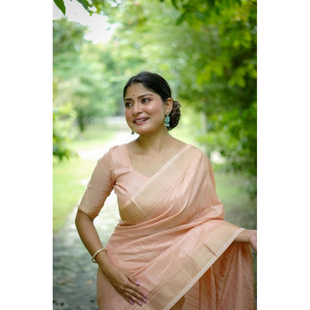 Generic Women's Faux_Banarasi Lining Pattern Saree With Unstitched Blouse 5.5MtrÂ (Peach)