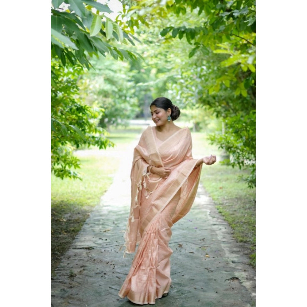 Generic Women's Faux_Banarasi Lining Pattern Saree With Unstitched Blouse 5.5MtrÂ (Peach)
