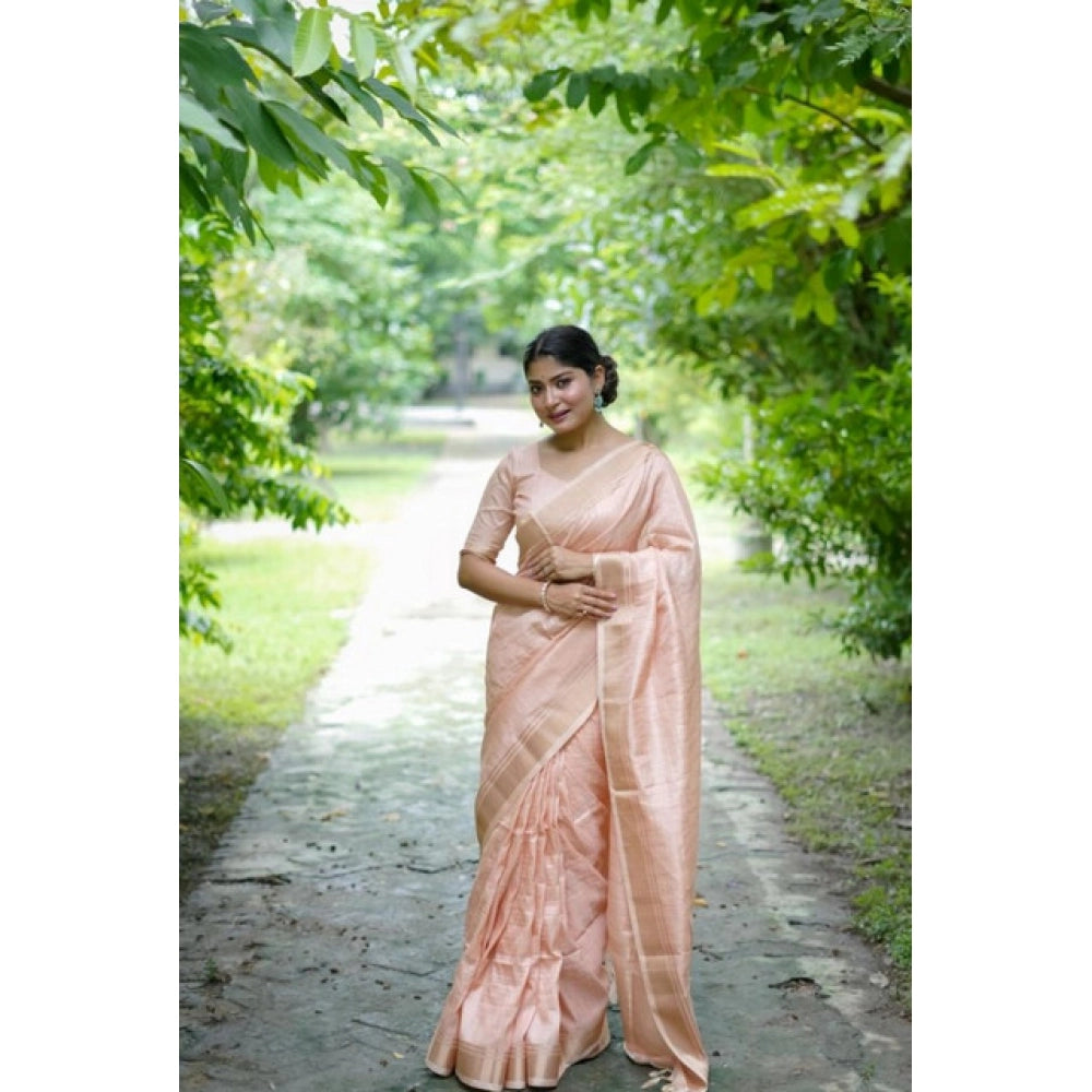 Generic Women's Faux_Banarasi Lining Pattern Saree With Unstitched Blouse 5.5MtrÂ (Peach)