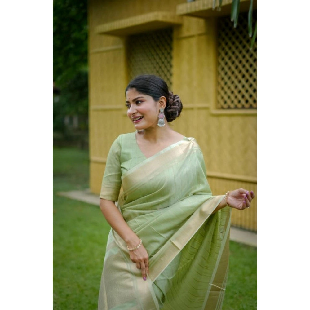 Generic Women's Faux_Banarasi Lining Pattern Saree With Unstitched Blouse 5.5MtrÂ (Light_Green)
