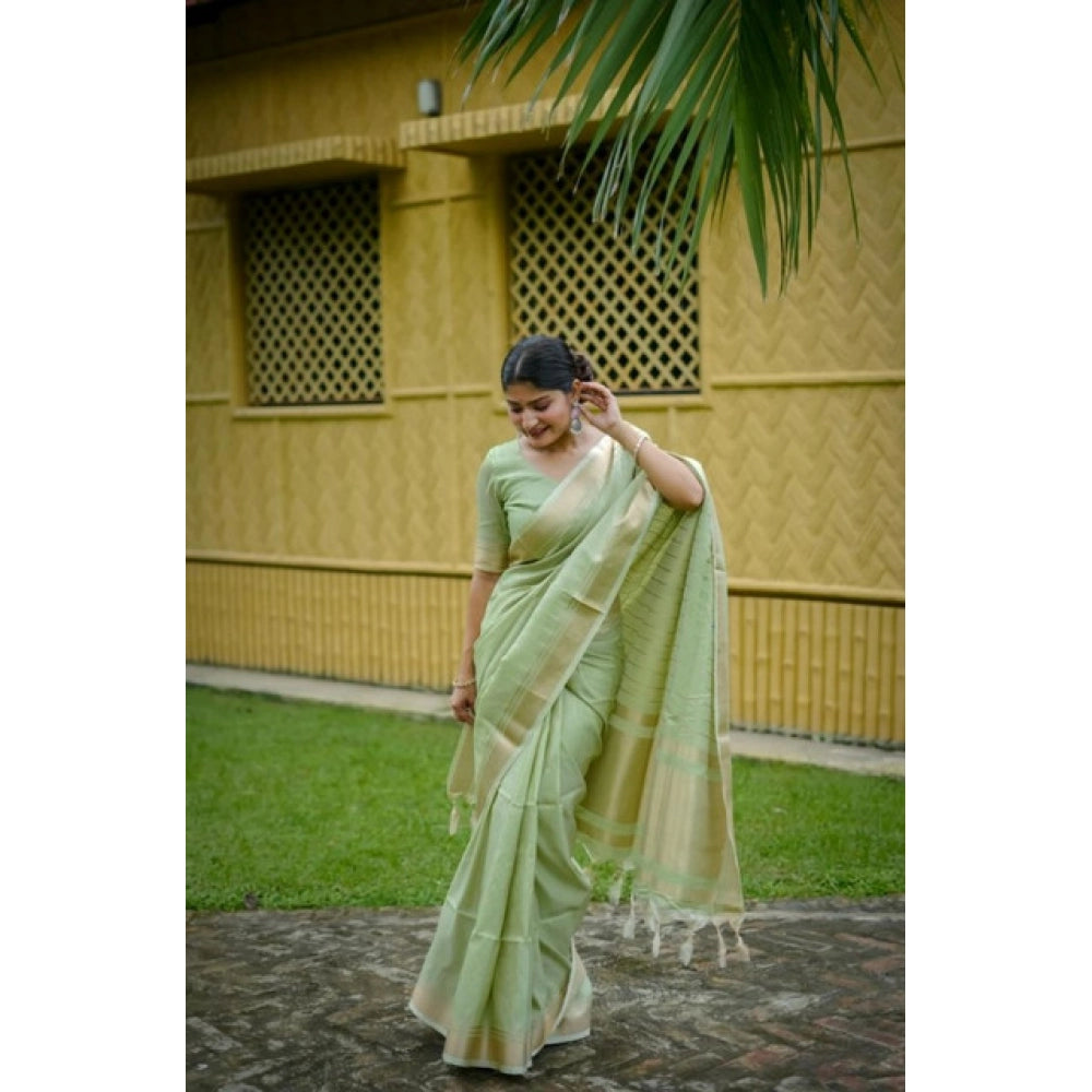 Generic Women's Faux_Banarasi Lining Pattern Saree With Unstitched Blouse 5.5MtrÂ (Light_Green)