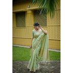 Generic Women's Faux_Banarasi Lining Pattern Saree With Unstitched Blouse 5.5MtrÂ (Light_Green)