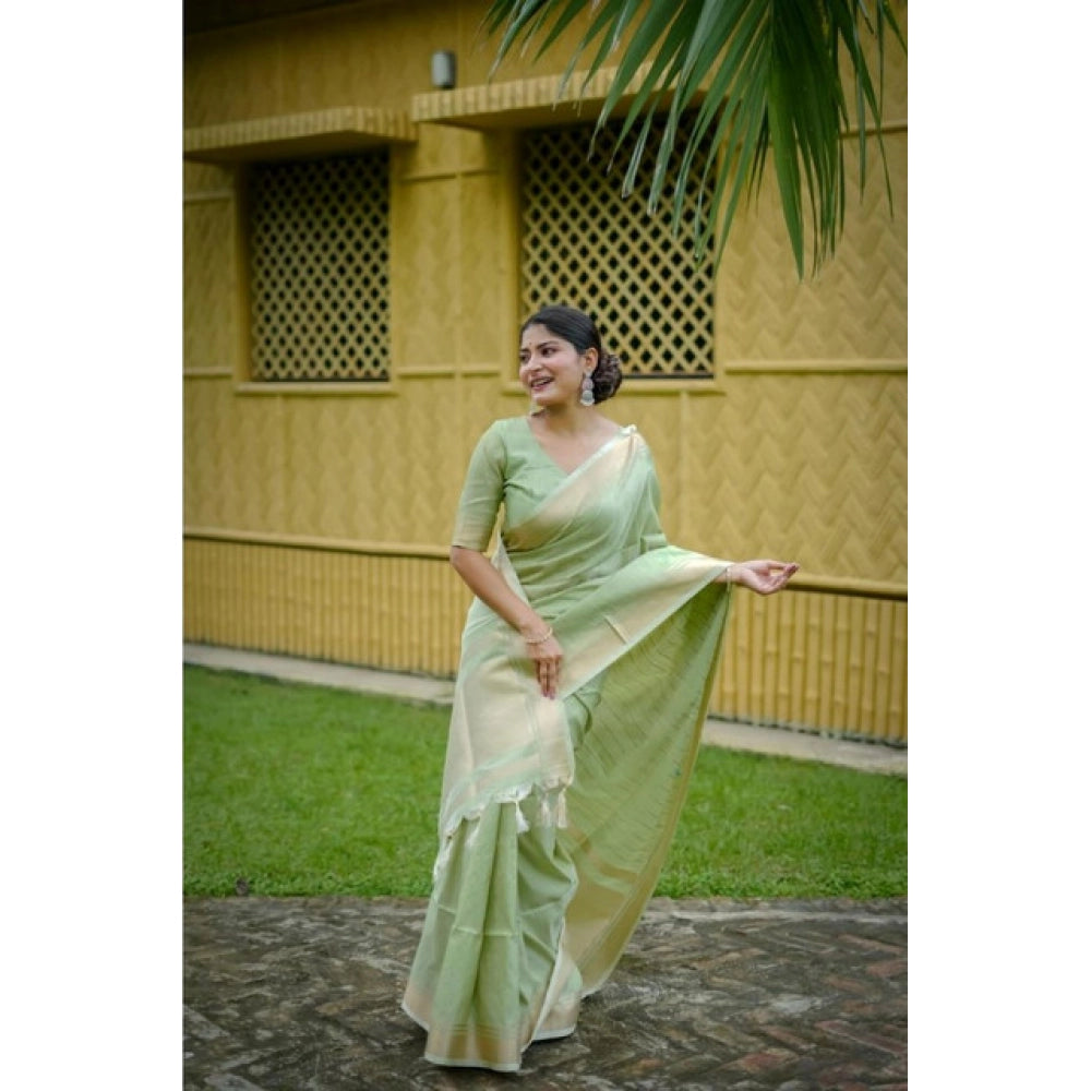 Generic Women's Faux_Banarasi Lining Pattern Saree With Unstitched Blouse 5.5MtrÂ (Light_Green)