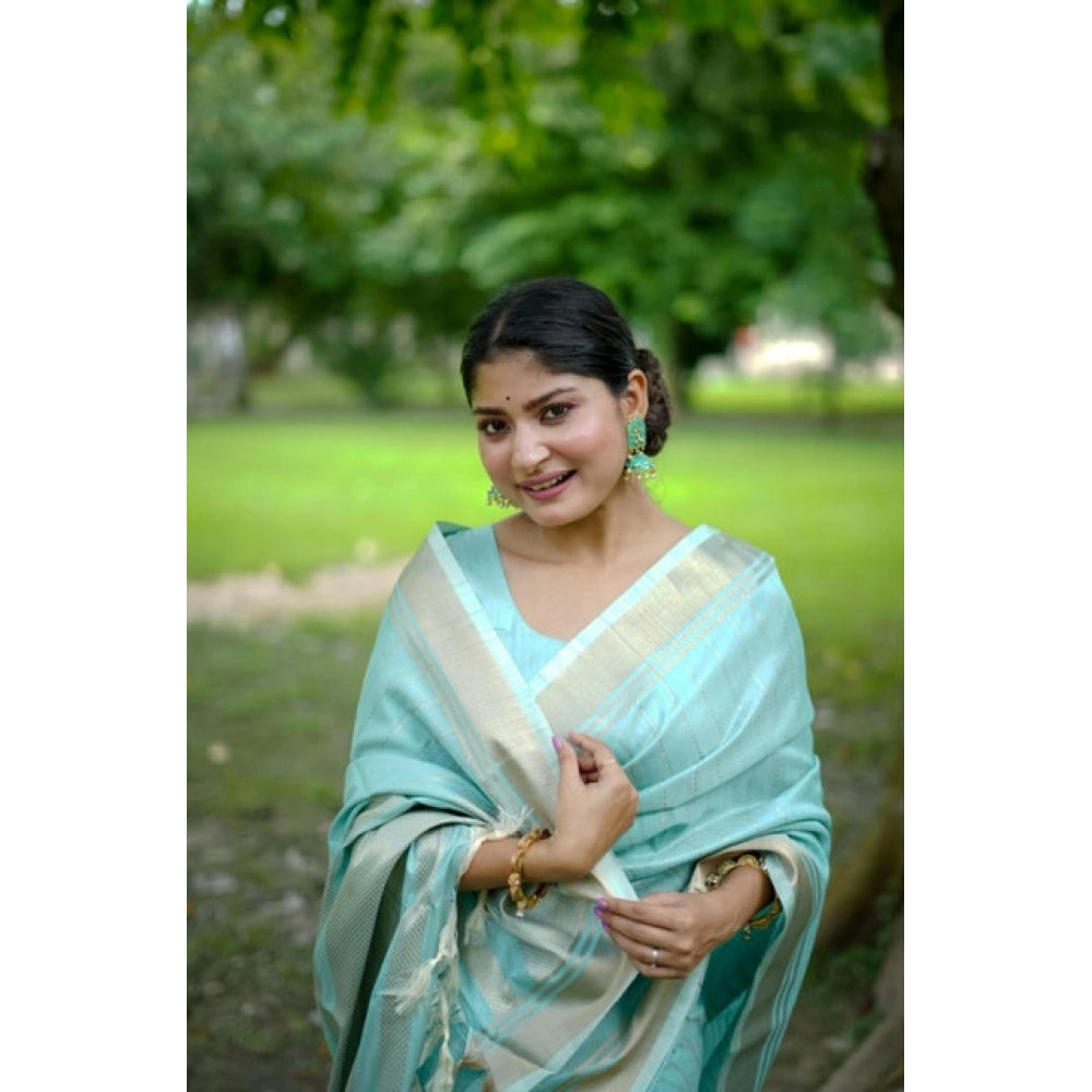 Generic Women's Faux_Banarasi Lining Pattern Saree With Unstitched Blouse 5.5MtrÂ (Light_Aqua_Blue)
