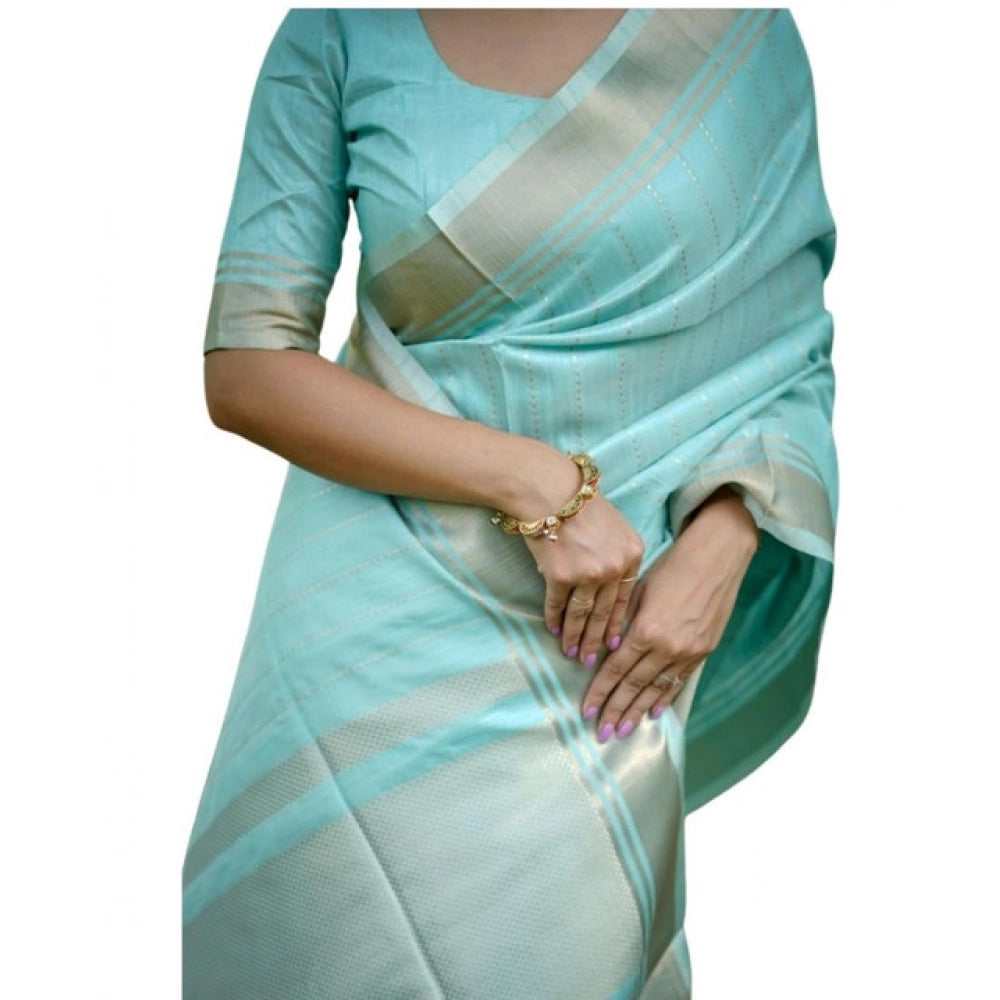 Generic Women's Faux_Banarasi Lining Pattern Saree With Unstitched Blouse 5.5MtrÂ (Light_Aqua_Blue)