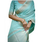 Generic Women's Faux_Banarasi Lining Pattern Saree With Unstitched Blouse 5.5MtrÂ (Light_Aqua_Blue)