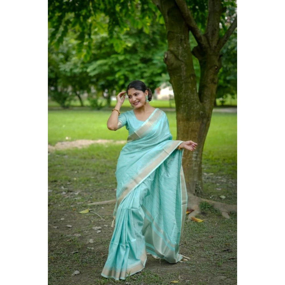 Generic Women's Faux_Banarasi Lining Pattern Saree With Unstitched Blouse 5.5MtrÂ (Light_Aqua_Blue)