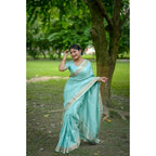 Generic Women's Faux_Banarasi Lining Pattern Saree With Unstitched Blouse 5.5MtrÂ (Light_Aqua_Blue)
