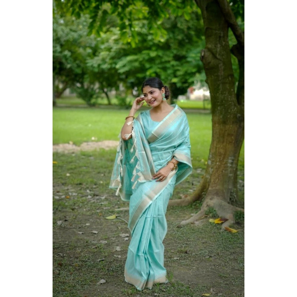 Generic Women's Faux_Banarasi Lining Pattern Saree With Unstitched Blouse 5.5MtrÂ (Light_Aqua_Blue)