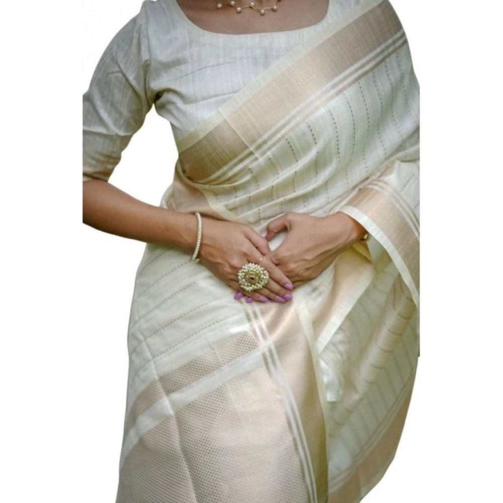 Generic Women's Faux_Banarasi Lining Pattern Saree With Unstitched Blouse 5.5MtrÂ (Off_White)