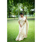 Generic Women's Faux_Banarasi Lining Pattern Saree With Unstitched Blouse 5.5MtrÂ (Off_White)