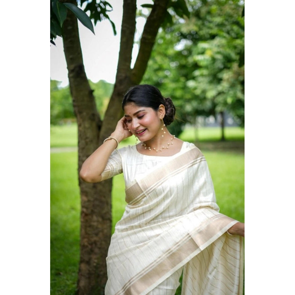 Generic Women's Faux_Banarasi Lining Pattern Saree With Unstitched Blouse 5.5MtrÂ (Off_White)