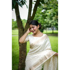 Generic Women's Faux_Banarasi Lining Pattern Saree With Unstitched Blouse 5.5MtrÂ (Off_White)
