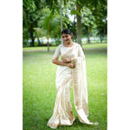 Generic Women's Faux_Banarasi Lining Pattern Saree With Unstitched Blouse 5.5MtrÂ (Off_White)