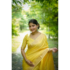 Generic Women's Faux_Banarasi Lining Pattern Saree With Unstitched Blouse 5.5MtrÂ (Yellow)
