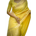Generic Women's Faux_Banarasi Lining Pattern Saree With Unstitched Blouse 5.5MtrÂ (Yellow)