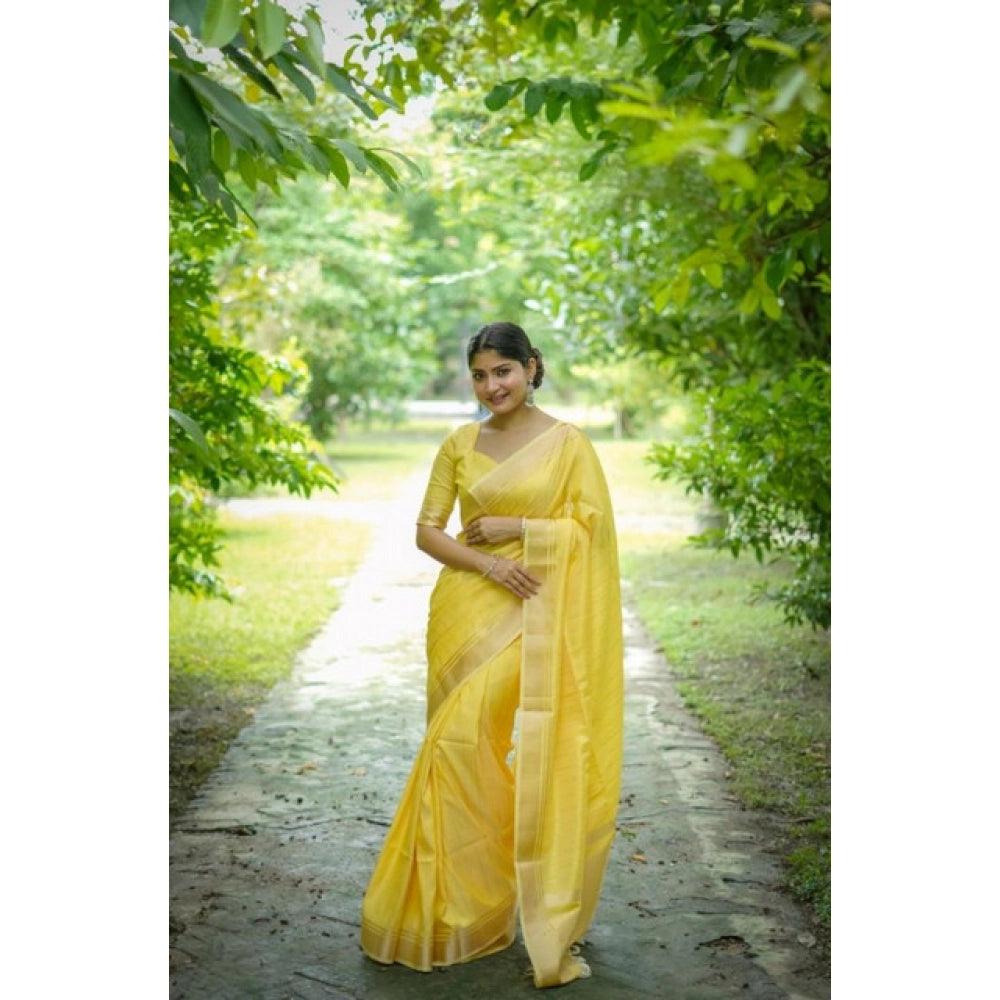 Generic Women's Faux_Banarasi Lining Pattern Saree With Unstitched Blouse 5.5MtrÂ (Yellow)