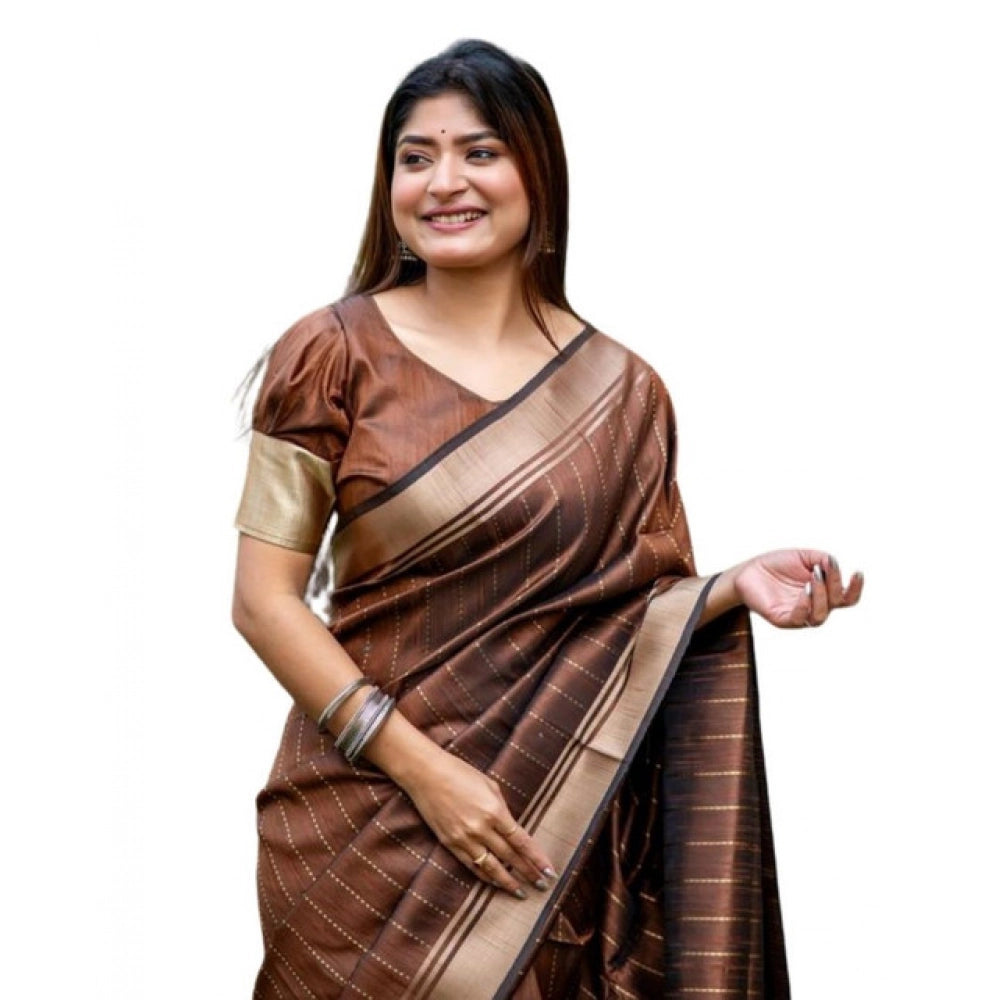 Generic Women's Faux_Banarasi Lining Pattern Saree With Unstitched Blouse 5.5MtrÂ (Light_Brown)